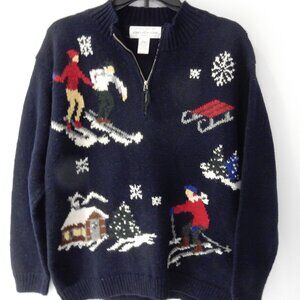Winter ski themed sweater. Jones New York Sport. Size small. Hand knit.